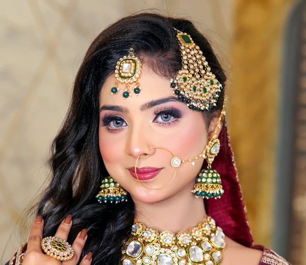 Glam party makeup with statement jewellery